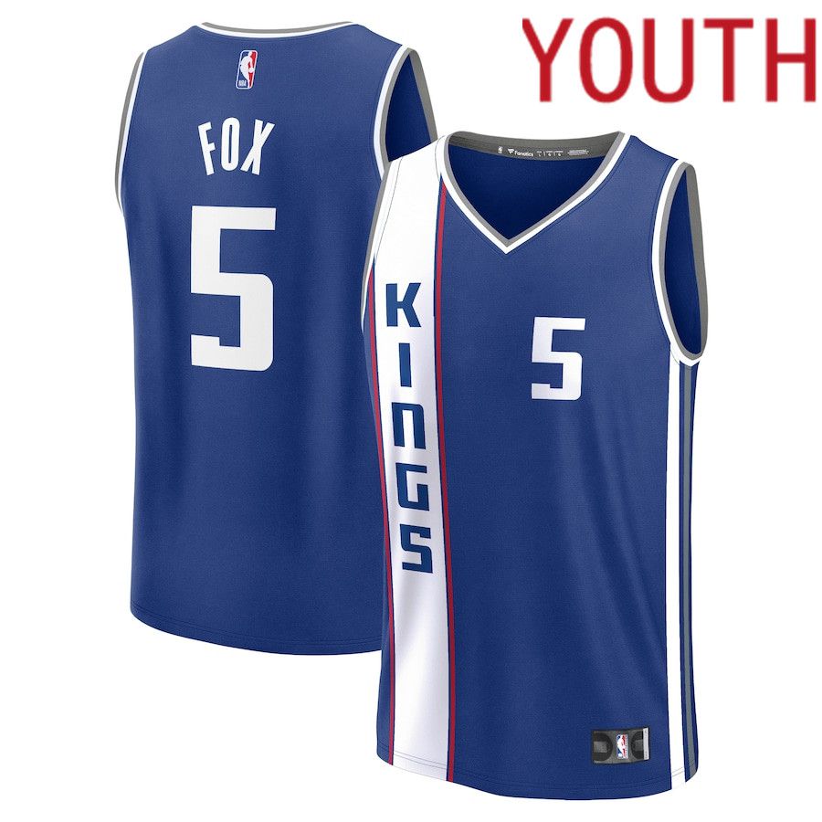 Youth Sacramento Kings #5 De Aaron Fox Fanatics Branded Blue City Edition 2023-24 Fast Break NBA Jersey